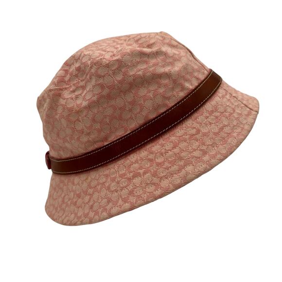 Coach Women's Pink Signature Logo Bucket Hat Leather Trim - Picture 2 of 9